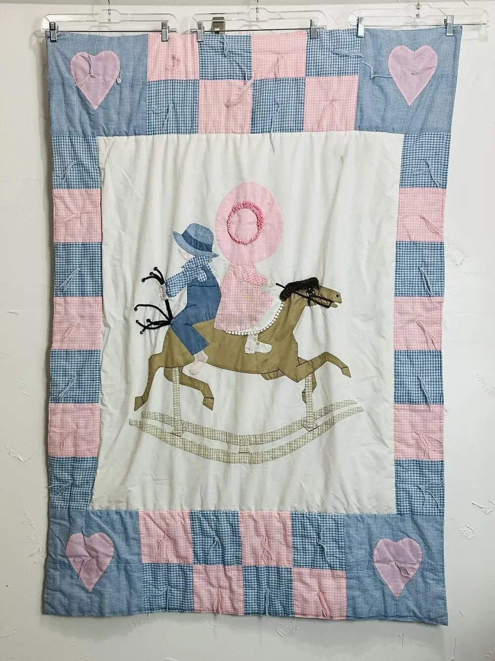 Vintage Girl Bonnet Sunbonnet Baby Quilt Horse 3D Handmade Hearts Sue Boy Riding